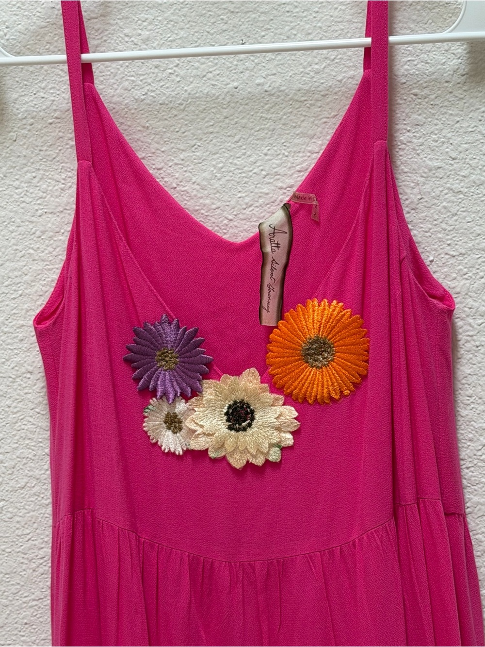 Aratta Pink Tiered Maxi Dress with Floral Accents - Picture 2 of 3